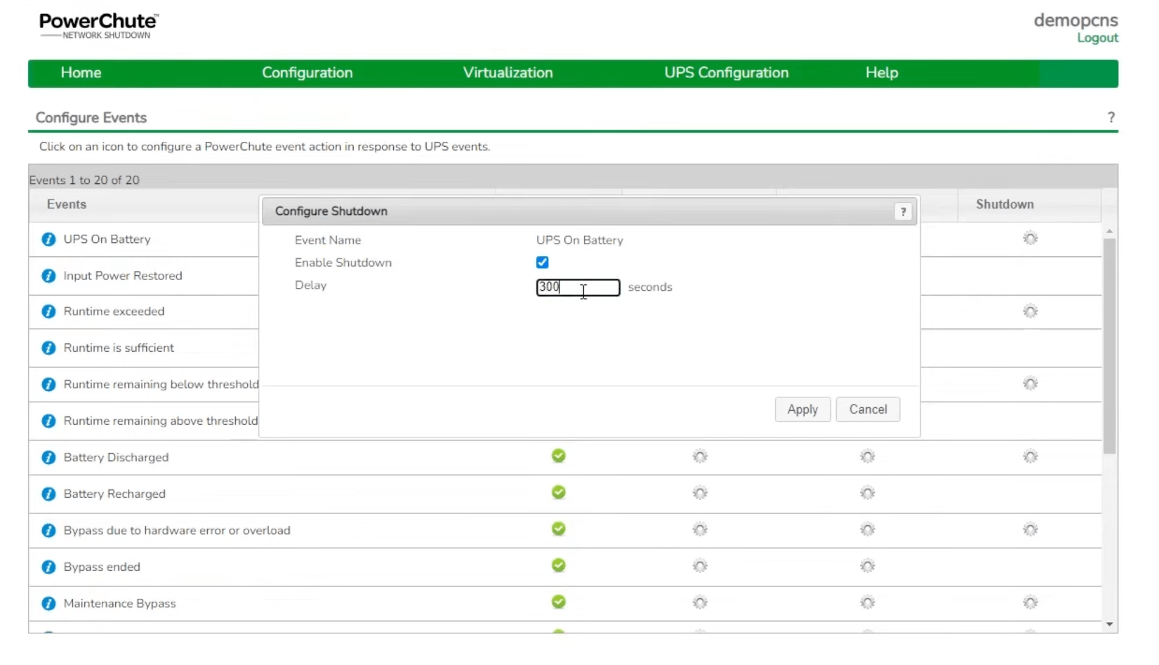 PowerChute™ Network Shutdown Dashboard